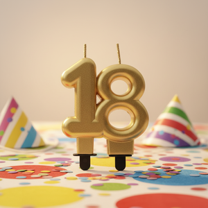 <span class=keywords><strong>Vela</strong></span> de Cumpleaños Artística con Número <span class=keywords><strong>18</strong></span> Doble en Color Dorado Metálico, Hecha a Mano con Cera de Parafina e Impresión UV - Product Image 3