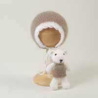 Accessoires de photographie pour nouveau-nés, bonnet en angora tricoté, oreiller, mini poupée ours en peluche, accessoires de photographie pour studio de bébé