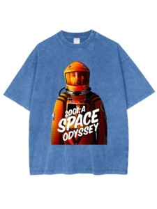 T-shirts unisexes Space Odyssey délavés et usés avec impressions numériques par transfert thermique basées sur des séries té<span class=keywords><strong>l</strong></span>évisées populaires, disponibles en plusieurs tailles - Product Image 2