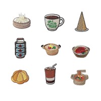 Patchs brodés en gros sur le thème des aliments asiatiques, appliques thermocollantes de nouilles et raviolis pour vêtements, sacs et projets DIY