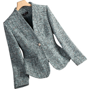 Brown Women's Blazer Wool Blend Short Coat Elegant Commuter Suit Anti-Wrinkle Solid Color Pattern GDX-1650 - Product Image 5