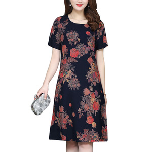 Nouveau style d'été Robes décontractées pour femmes d'âge <span class=keywords><strong>moyen</strong></span> Manches courtes Longueur moyenne <span class=keywords><strong>Robe</strong></span> imprimée florale - Product Image 6