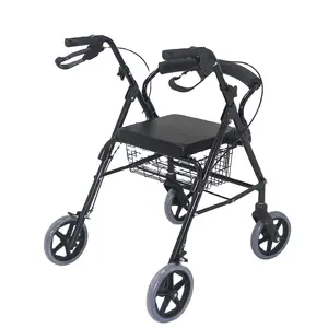 โรงพยาบาลน้ำหนักเบาพับอลูมิเนียม Mobility ผู้สูงอายุพิการเดินช่วยด้วยที่นั่งตะกร้า