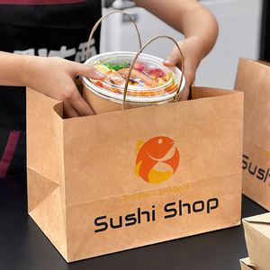 Sacs en papier kraft écologiques personnalisés pour l'emballage à emporter (restaurants, boulangeries, pizzerias et bars à sushis) - Product Image 1