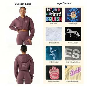 OEM vente en gros sérigraphie polaire sweats à capuche & sweat-shirt goutte épaule vierge Gym sur la taille mode recadrée sweat à capuche zippé femmes - Product Image 3