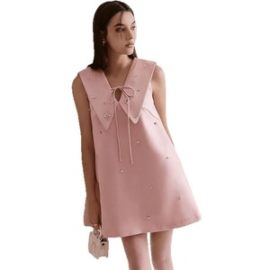 Nuovo Abito Mini Estivo 2026 All'ingrosso in Misto Cotone con Strass Pesanti a Stella, Stile Francese Chic, Colletto <span class=keywords><strong>Peter</strong></span> <span class=keywords><strong>Pan</strong></span>, Senza Maniche, Modello Canotta - Product Image 5