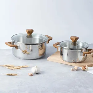 Grão De Madeira Cozinha Panelas Stewing Pot Set 20/24cm Panelas De Aço Inoxidável