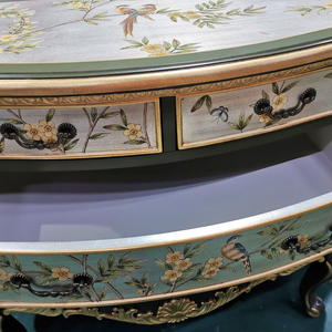 Armario francés antiguo de madera maciza | Gabinete de almacenamiento de 4 cajones de marquetería floral pintado a mano - Product Image 3