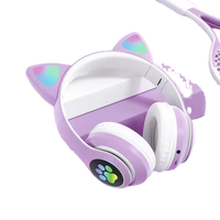 5.0 casque de jeu supra-auriculaire sans fil avec lumière LED AUX 3.5mm microphone pliable CAT LED casque pour téléphones mobiles