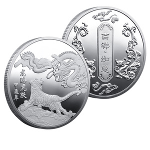 Moneda Conmemorativa de Metal con Diseño de Dragón y Tigre, Dragón de la Suerte y Fénix, Doble Color Oro y Plata, Imitación Antigua - Product Image 6