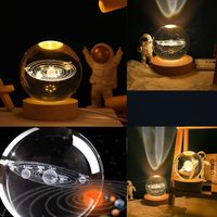 Veilleuse boule de cristal 3d avec base en bois LED Boule de cristal lumineuse Décoration de table LED Veilleuses Noël Cadeau d'anniversaire
