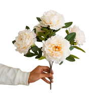 Bouquet de 5 pivoines artificielles en polyester, fausse soie, pour centre de table de mariage, décoration florale pour la maison et vase.
