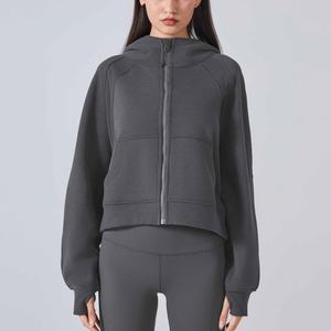 <b>Women</b> <b>Zipper</b> Cotton French Terry Cut Opening Casual Crop Designer <b>Hoodie</b> Sweatshirt Plain Custom Hoodies - Product Image 5