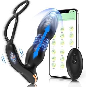 Original APP 3-in-1 Teleskopischer Prostata-Massager Männlicher Anal-Vibrator Doppelter Penisring Stoßender Vibrierender Analplug mit Fernbedienung - Product Image 1