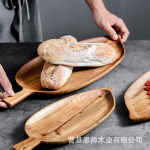 Acacia Wood Leaf Shaped <b>Tray</b> Solid Wood Household Serving Plate For Bread Fruit <b>Tea</b> Japanese Style - Product Image 4