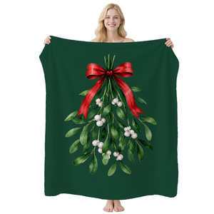 Christmas Tree Printed Throw Blanket Red Gold Pattern Rectangular Home Decor Winter Seasonal Sofa Cover - Product Image 4