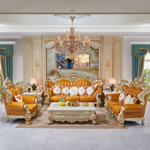 Phong Cách Châu Âu Rắn Gỗ Sofa Da Chính Hãng Miếng Bọt Biển Đầy Sang Trọng Phòng Khách Đặt Rượu Sâm Banh Vàng Lá - Product Image 3