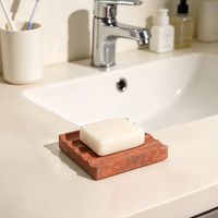 Luxueux rouge travertin marbre porte-savon bijoux anneau plateau Rectangle pierre porte-savon auto-drainant porte-savon pour salle de bain