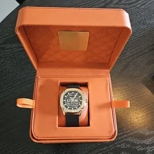 Luxe Horloge Doos Pu Lederen Custom Horloge Doos Oranje Vierkante Doos Horloge Verpakking