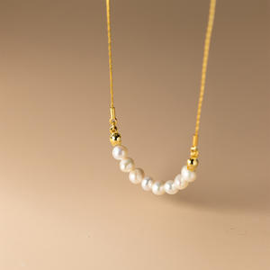 Collar de Cadena con Perlas y Etiqueta Colgante Estilo Inglés en Plata S925 para Mujer, Accesorio D9655 - Product Image 1