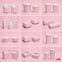 Gobelets à café en papier jetables écologiques APP de 8 oz et 12 oz, couleur rose, avec couvercles et manchons pour boissons chaudes, café