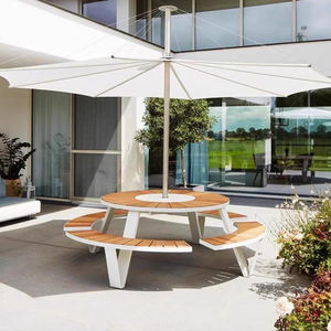 Set di Mobili <span class=keywords><strong>da</strong></span> Esterno <span class=keywords><strong>in</strong></span> Stile Nordico Pastorale, Tavolo Rotondo <span class=keywords><strong>in</strong></span> <span class=keywords><strong>Legno</strong></span> con Panca Impermeabile per Parco, <span class=keywords><strong>Giardino</strong></span> e Cortile - Product Image 6