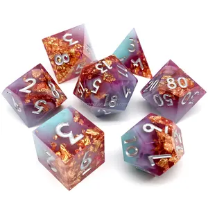 Dadu Resin RPG Colourful Edge D dan D Dice Set D20 D12 D10 D8 D6 D4 D100 untuk permainan papan DND-Spring Garden