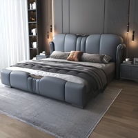 Lit double extra-large de style italien moderne et minimaliste avec cadre en bois massif et espace de rangement