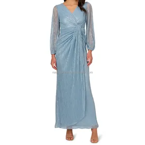 Dress Vendors Wholesale Ladies Evening Dresses Party Fashion V Neck Blue Prom Evening Dress For Women
