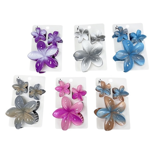 Set di Fermagli per Capelli Bicolore con Fiori in Resina da 10 Cm, Elettroplaccati, Moda Casual per Donne - Product Image 1