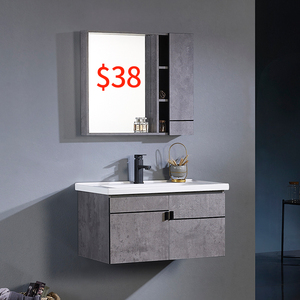 Armoire de salle de bain murale bon marché avec miroir évier en céramique lavabo en contreplaqué produits de salle de bain 2020 armoire de vanité gris foncé