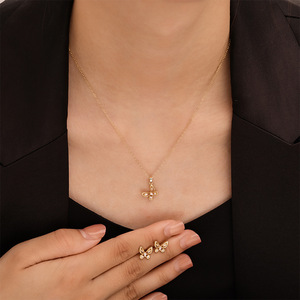 Ensemble de colliers papillon en alliage de zinc avec micro-incrustations, bijoux pour femmes, accessoire de mode pour soirée, chaîne de clavicule - Product Image 1