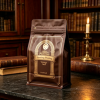 Sachet de café imprimé en héliogravure personnalisé, à fond plat, avec huit soudures latérales, valve de dégazage et fermeture éclair, pour sac de grains de café premium