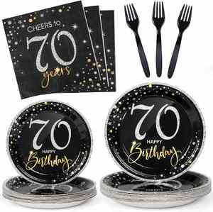 FDA-Approved 7 Inches White 350gsm <b>Disposable</b> <b>Plate</b> Round FOIL Design for 70th Birthday Parties Party Supplies - Product Image 4