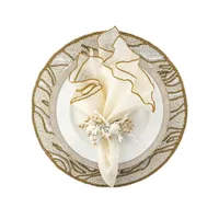 Ensemble de serviettes en lin brodées or réutilisables, décoration de table de mariage, élégantes serviettes en tissu à volants, ensemble cadeau, vente en gros