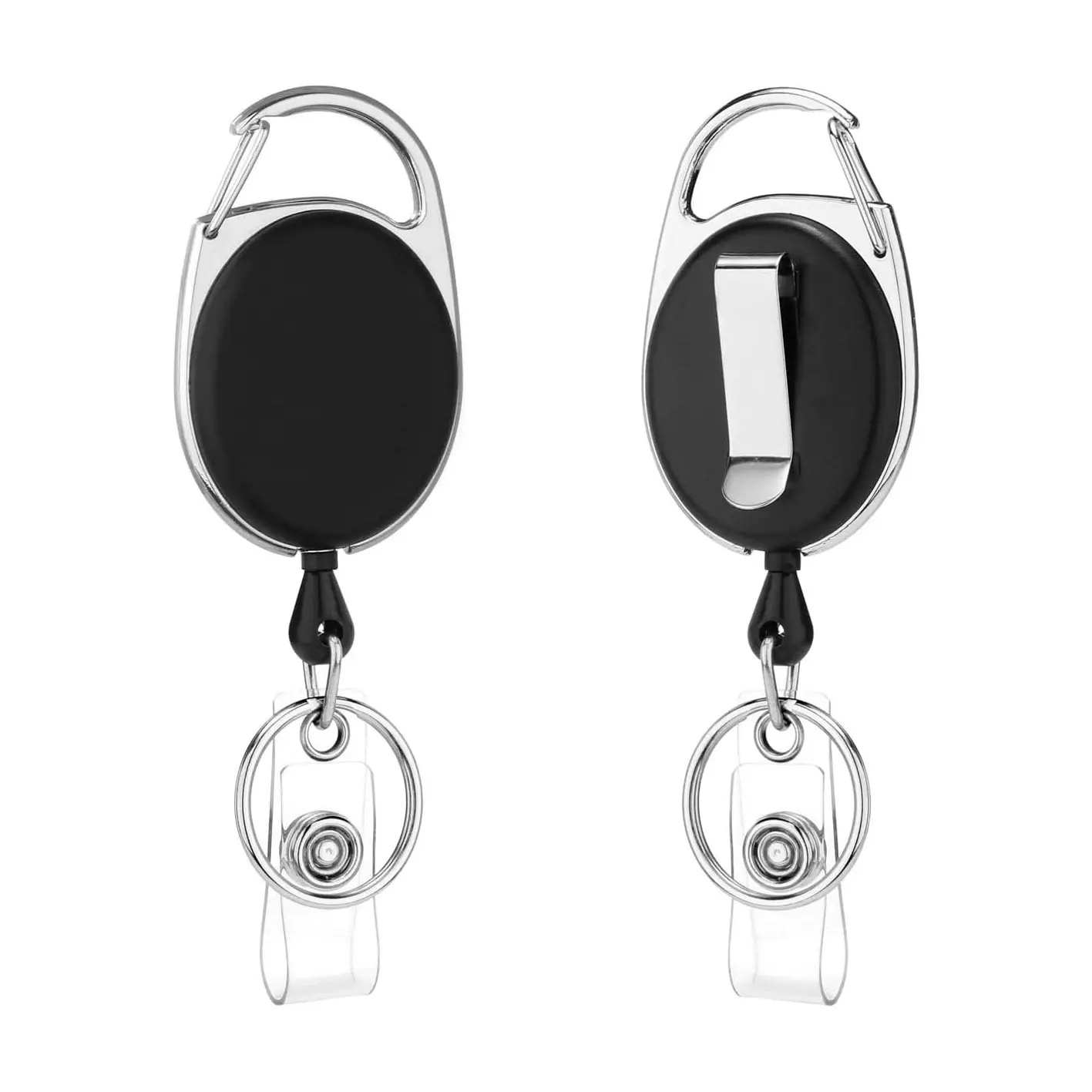 Retractable Badge Holders with Carabiner Key Ring Heavy Duty Key Holder Self Retractable ID Badge Reels with Belt Clip