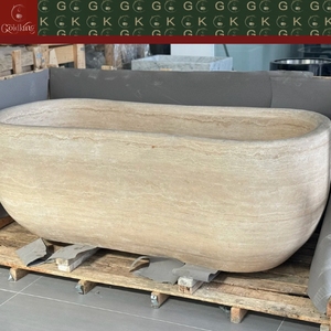 Baignoire ovale autoportante en travertin beige GOLDKING pour villa méditerranéenne, pierre naturelle, pores scellés, OEM personnalisé - Product Image 2