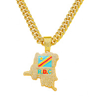 Collier pendentif carte du Congo en alliage de zinc plaqué or 14K, émail coloré, CZ, design culturel africain Hip Hop, décontracté/sportif