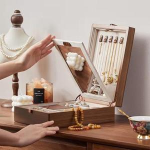 Black Walnut Material Jewelry Case Double Layered Flip Top Jewelry Case <b>Dressing</b> <b>Table</b> Jewelry Case With High-Definition <b>Mirror</b> - Product Image 4