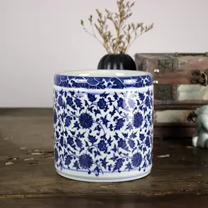 Vaso de cerâmica de porcelana, venda por atacado, estilo chinês, vintage, grande, azul e branco