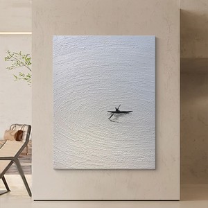 Abstract Oil <b>Painting</b> Small Boat Minimalist Texture Hand Painted <b>For</b> Living Room Entryway Hallway Decor - Product Image 3