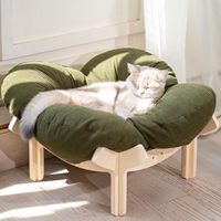 Lit rond pour chat en bois écologique - Design classique moderne solide, amovible, lavable, adapté à toutes les saisons, habitat intérieur pour animaux de compagnie