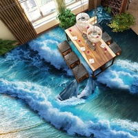 Tuiles de papier peint 3D en PVC, coquillages de plage, dauphins, sol, mer, salle de bain