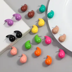 Factory Price Cheap Chocolate Elegant Acrylic Stud Earrings Smooth Resin Girls Women Colored Solid Color Water Drop Earrings