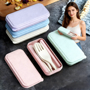 Ensemble de couverts écologiques en paille de blé, boîte de rangement portable pour couverts de voyage, cuillère, fourchette, couteau réutilisables, étui de rangement pour étudiants - Product Image 4