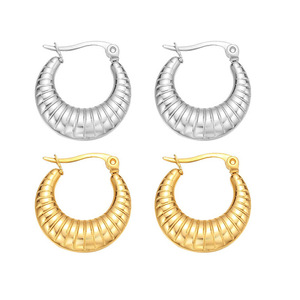 Hoop Earrings Gold Plated <b>Titanium</b> Steel Circular Ring Geometric Design For Women - Product Image 5