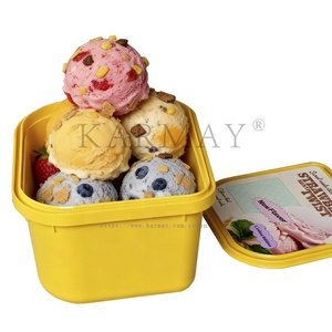 Envases de plástico vacíos de 2 litros para helado/gelato de 1.8 cuartos con tapas y cierre de seguridad IML en la parte superior con forma de medio corte. - Product Image 6
