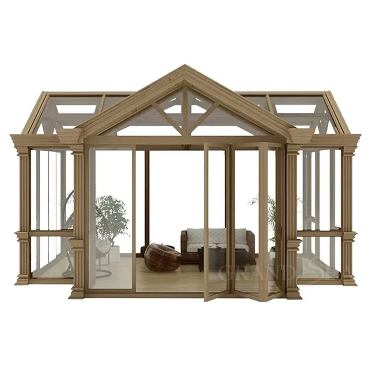 पूर्वनिर्मित सर्दियों उद्यान आँगन संलग्नक आधुनिक ग्लास हाउस मुक्त खड़े 3 4 सत्रों सूरज कमरे एल्यूमीनियम Sunroom