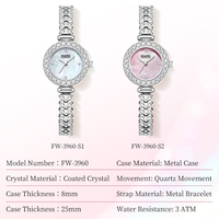Montre à quartz de luxe pour femme Mark Fairwhale, cadran nacré irisé, bracelet en zircon, étanche 3 ATM, ultra-fine 8 mm, rythme cardiaque FW-3960