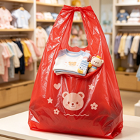 Sac en plastique HDPE imprimé ours rouge et cœur, sac de courses pour marché aux puces, sac de transport pour articles d'occasion